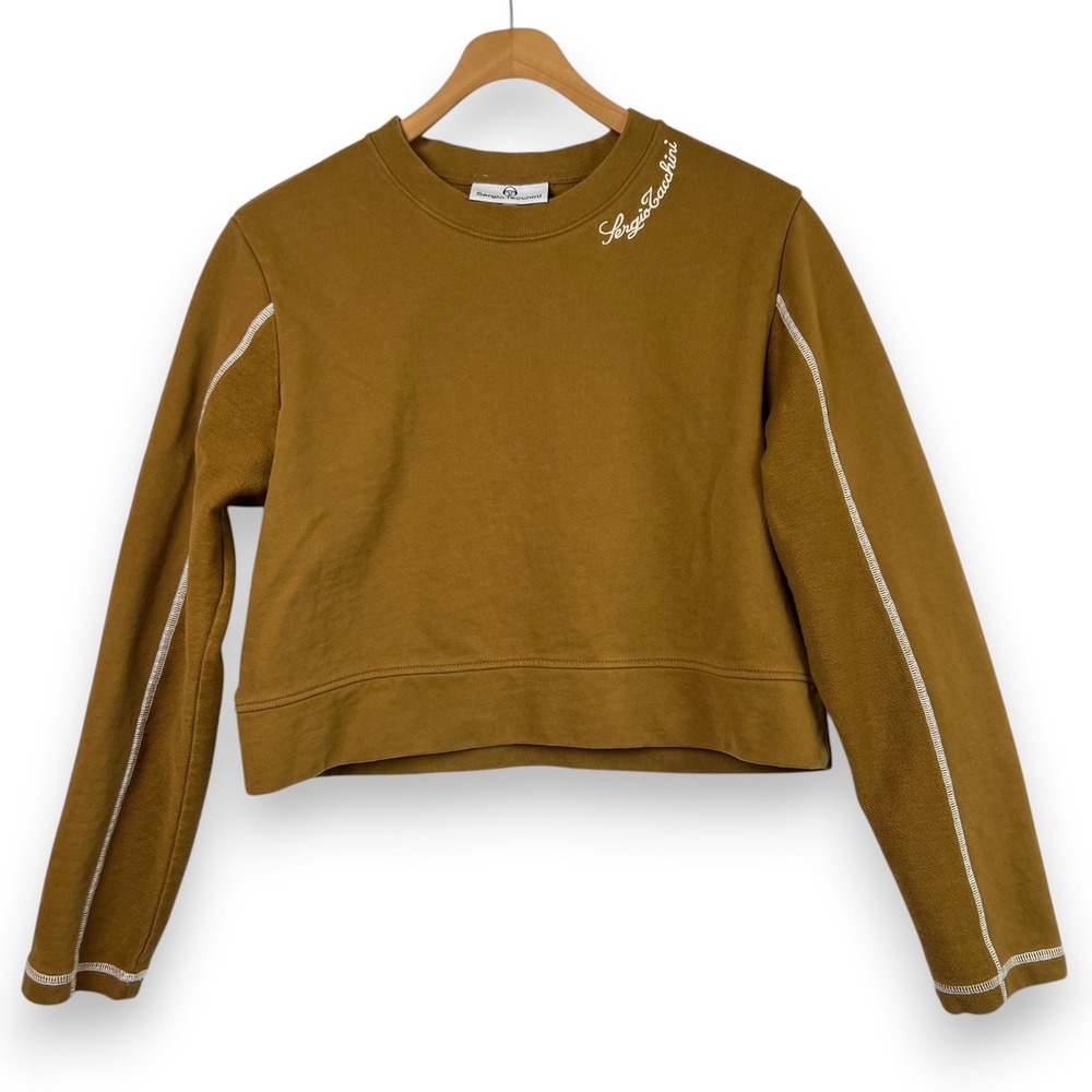 Sergio Tacchini Greta Crewneck Sweatshirt Bronze Brown Cropped Contrast Stitch L